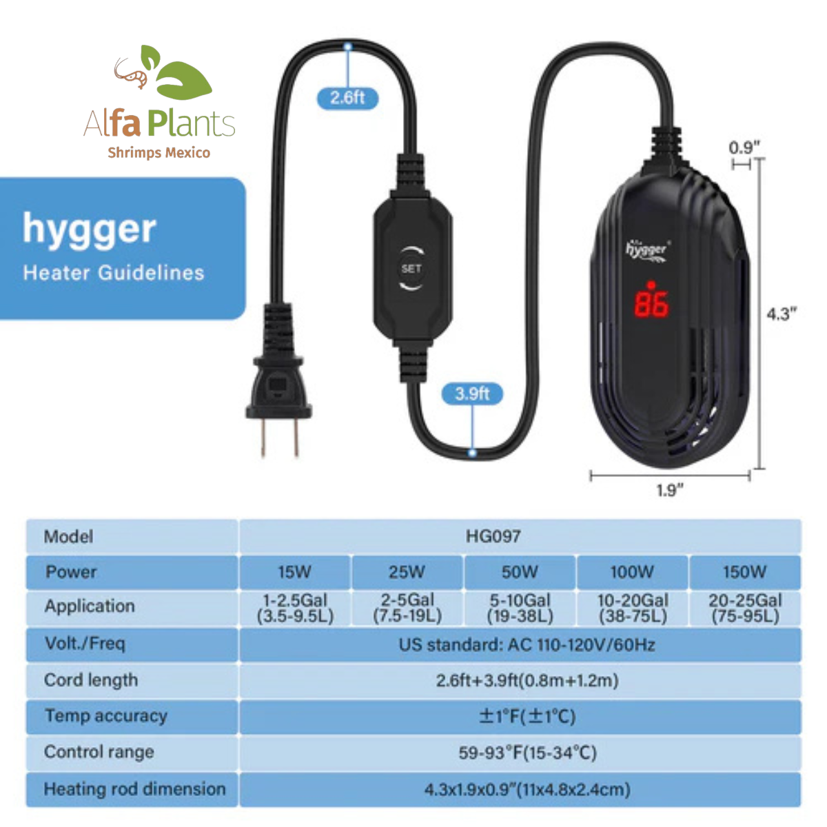 Termostato para acuario Hygger HG097